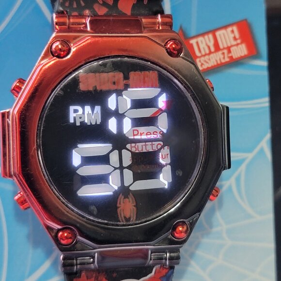 Marvel Spider-Man Unisex Kids Red & Black LED Watch - Picture 3 of 3